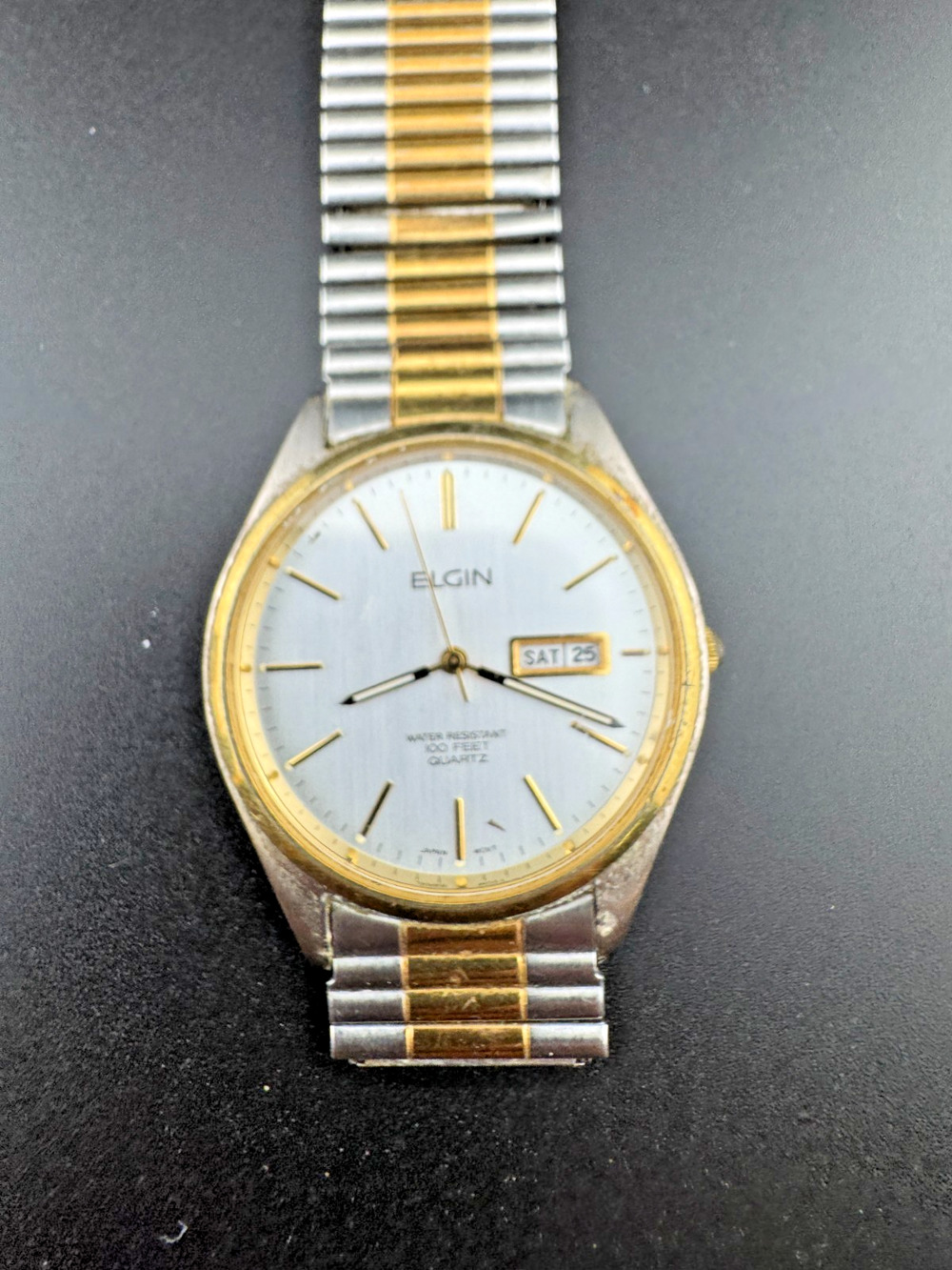 Elgin Quartz Watch Two Tone Day Date 100ft Resist